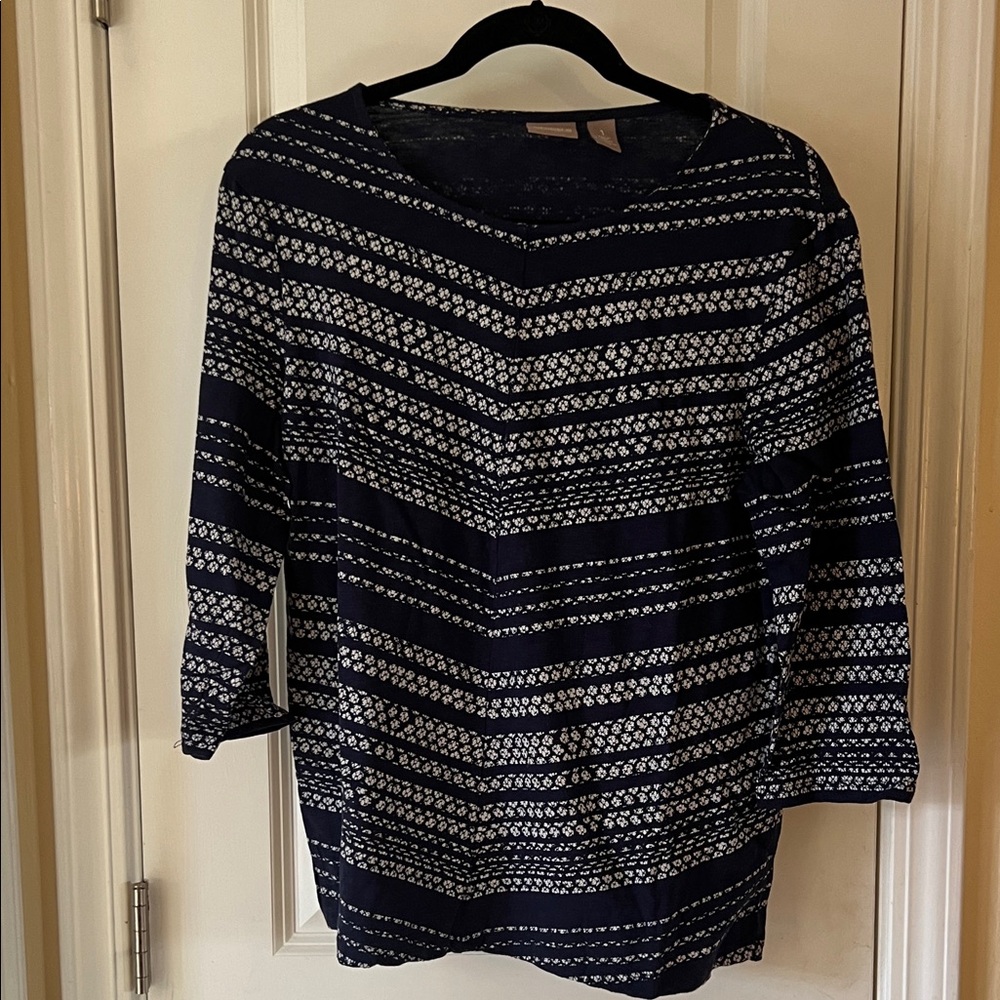 Chico's Dark Blue and White Floral Blouse